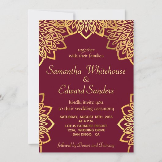 バーグエレガントンディ金ゴールド素朴結婚式招待状 招待状 (正面)