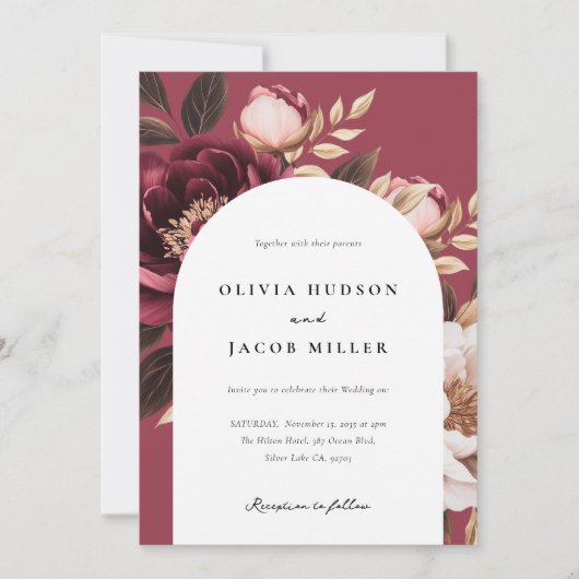 バーグエレガントンディ金ゴールド結婚アーチ 招待状 (正面)