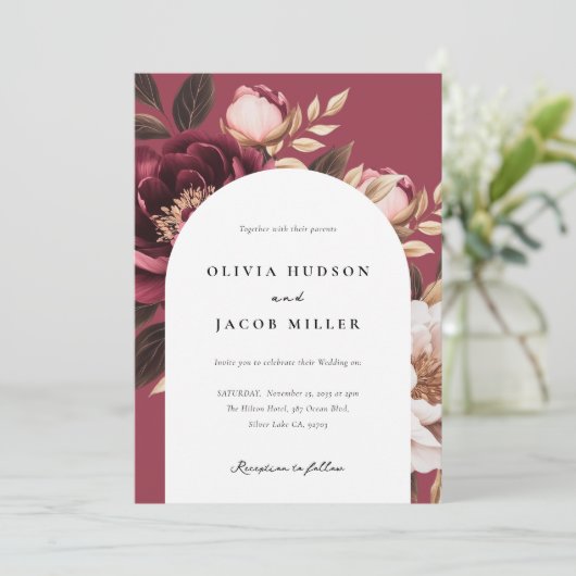 バーグエレガントンディ金ゴールド結婚アーチ 招待状 (スタンド正面)