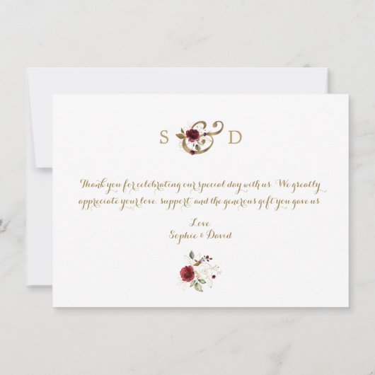 バーグエレガントンディ金ゴールド結婚フローラありがとう サンキューカード (裏面)