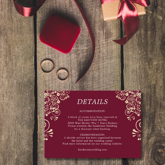 バーグエレガントンディ金ゴールド結婚詳細 エンクロージャーカード