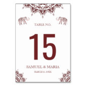 バーグエレガントンディ・ヘナインディアン結婚のテーブル番号 テーブルナンバー (裏面)