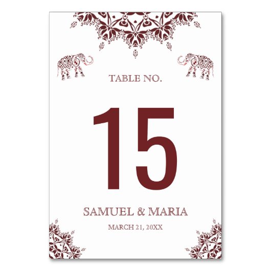 バーグエレガントンディ・ヘナインディアン結婚のテーブル番号 テーブルナンバー (正面)