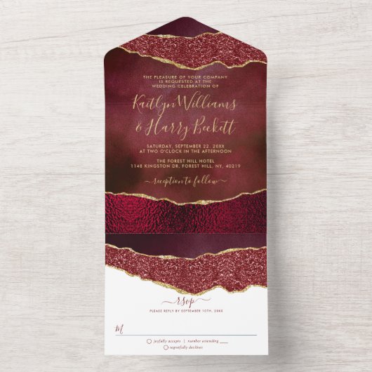 バーグエレガントンディ&金ゴールドアゲート結婚ト オールインワン招待状 (内側)