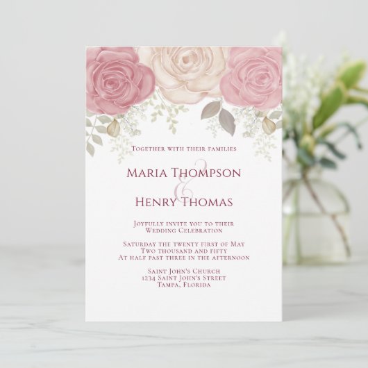 バーグニエレガントディウォーターカラーフローラバラ金ゴールド 招待状 (スタンド正面)