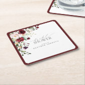 バーグニエレガントディフローラ水彩ブライダルシャワー スクエアペーパーコースター (アングル)