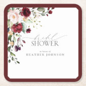 バーグニエレガントディフローラ水彩ブライダルシャワー スクエアペーパーコースター (正面)