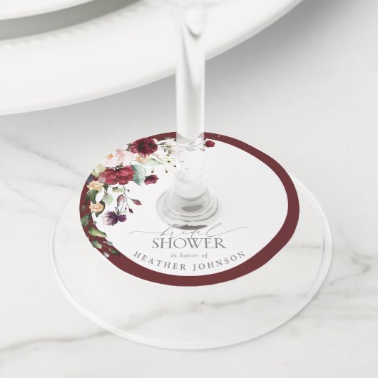バーグニエレガントディフローラ水彩ブライダルシャワー ワイングラスタグ (クローズアップ)