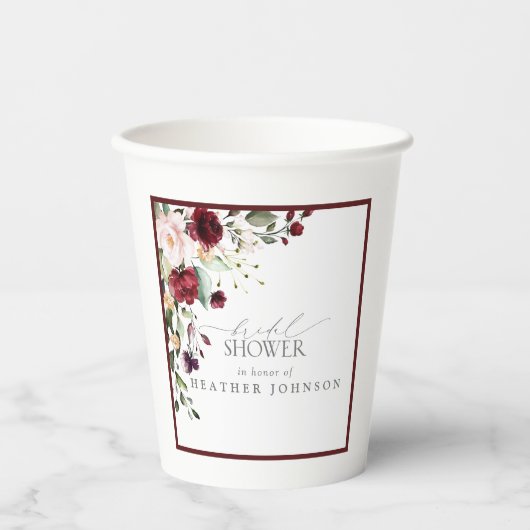 バーグニエレガントディフローラ水彩ブライダルシャワー 紙コップ (正面)
