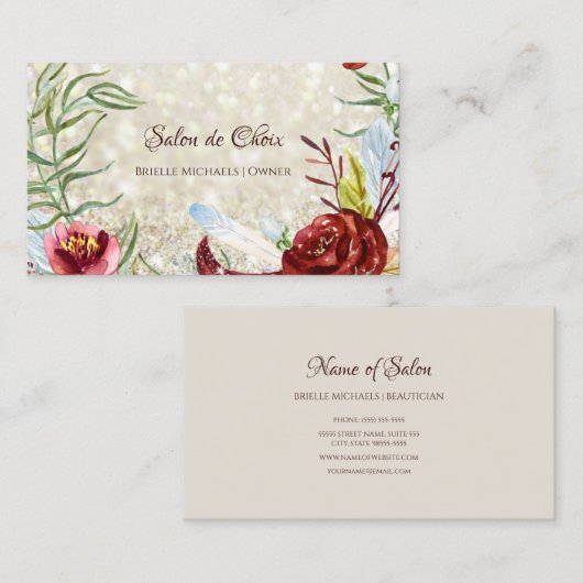 バーグニエレガントディフローラ金ゴールドグリッター美しいサロン 名刺 (正面/裏面)