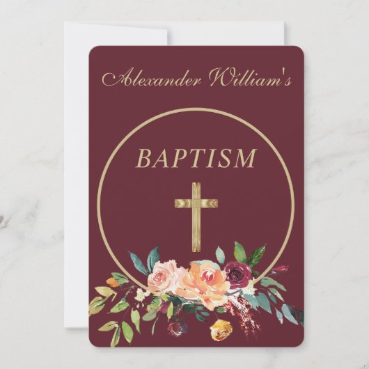 バーグニエレガントディ金ゴールドフローラベビー《キリスト教》洗礼式や命名式 招待状 (正面)