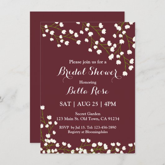 バーグニエレガントーフローラブライダルシャワー招待状 招待状 (正面/裏面)