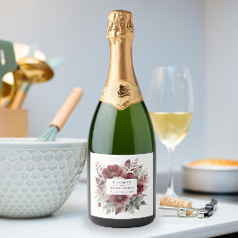 バーグニエレガントーフローラ水彩結婚式の名前 スパークリングワインラベル