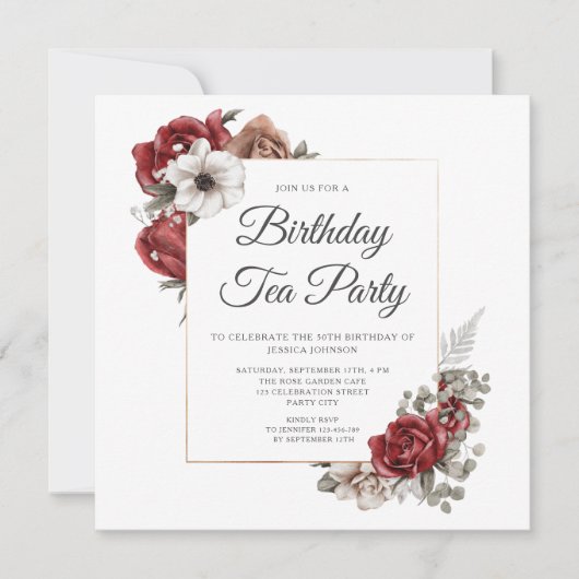 バーグニエレガントーフローラ50誕生日ティーパーティー 招待状 (正面)