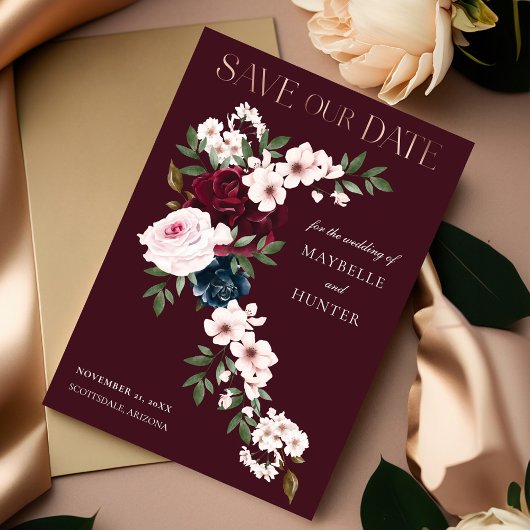 バーグニエレガントー海軍の水色フローラ滝 セーブザデート