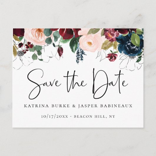 バーグニエレガントー赤面ネイビーフローラ保存日 案内ポストカード (正面)