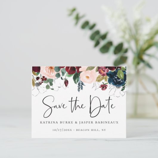 バーグニエレガントー赤面ネイビーフローラ保存日 案内ポストカード (スタンド正面)