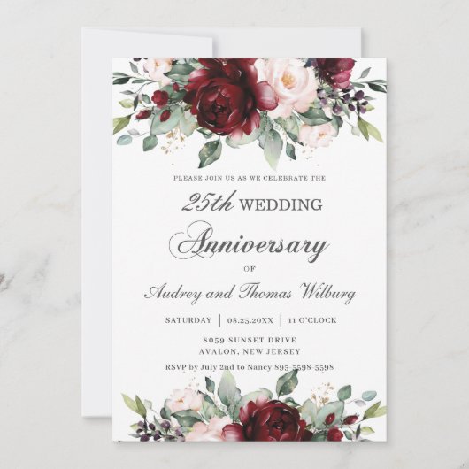 バーグニエレガントー赤面フローラ結婚記念日 招待状 (正面)