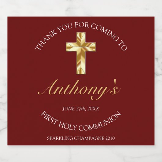 バーグニエレガントー金ゴールドクロス第1聖餐式 スパークリングワインラベル (シングルラベル)