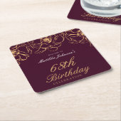 バーグニエレガントー金ゴールドフローラ誕生会 スクエアペーパーコースター (アングル)