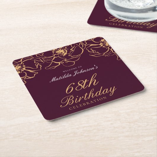 バーグニエレガントー金ゴールドフローラ誕生会 スクエアペーパーコースター (アングル)