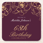 バーグニエレガントー金ゴールドフローラ誕生会 スクエアペーパーコースター (正面)