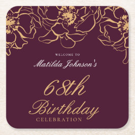 バーグニエレガントー金ゴールドフローラ誕生会 スクエアペーパーコースター