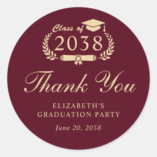 バーグニエレガントー金ゴールド卒業ありがとう ラウンドシール (正面)