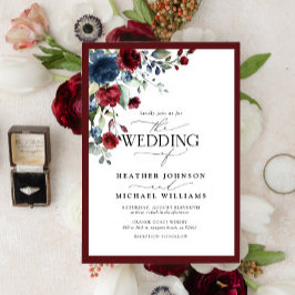 バーグニエレガントー&ネイビーフローラ水彩画 招待状