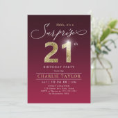 バーグニモダンー金ゴールドアダルトサプライズ21歳の誕生日 招待状 (スタンド正面)