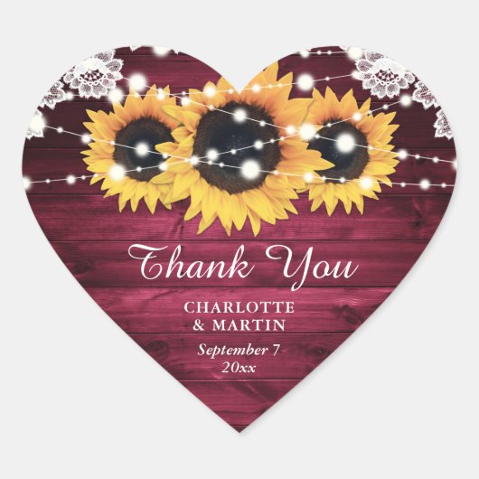 バーグニ素朴ーの木ひまわり結婚の花 ハートシール (正面)