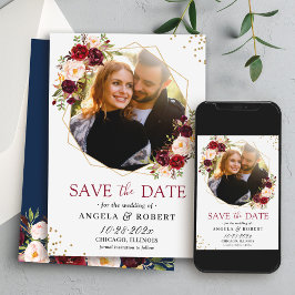 バーグニ素朴ーフローラネイビー金ゴールド幾何学写真 セーブザデート