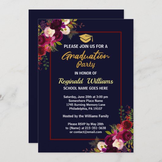 バーグニ素朴ーフローラ卒業パーティー 招待状 (正面/裏面)