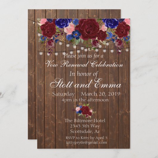 バーグニ素朴ー海軍の木材の誓い更新花 招待状 (正面/裏面)