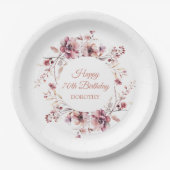 バーグパーソナライズされたンディーピンクフローラ70誕生日 ペーパープレート (正面)