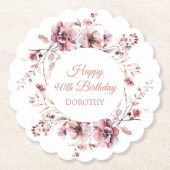 バーグパーソナライズされたンディーピンクフローラ90誕生日 ペーパーコースター (正面)
