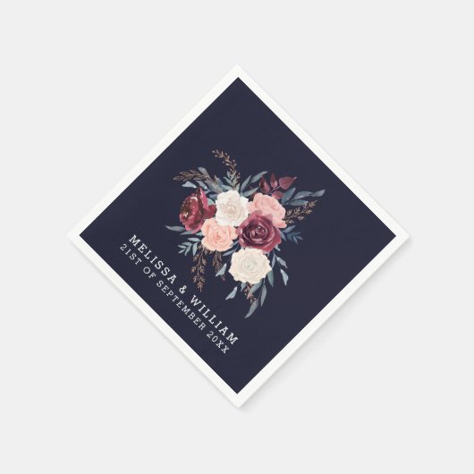 バーグモダンンディフローラミッドナイト海軍結婚ズ スタンダードカクテルナプキン (角)