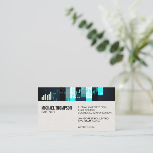 バーグラフ |レザーテクスチャ |黒い抽象芸術 名刺 (スタンド正面)