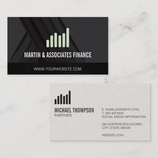 バーグラフ |レザーテクスチャ |黒い抽象芸術 名刺 (正面/裏面)