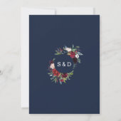 バーグンお洒落ディ赤面フラワーネイビーブルー結婚ズ 招待状 (裏面)