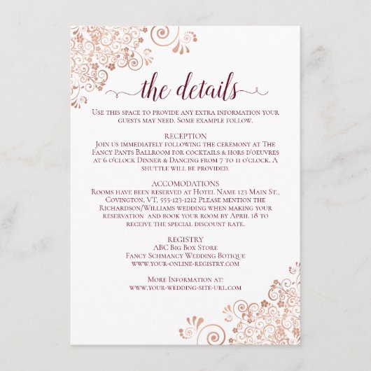 バーグンエレガントディとバラ金ゴールド結婚の詳細 エンクロージャーカード (正面)