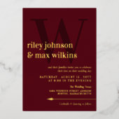 バーグンエレガントディと金ゴールドタイポグラフィ矢印 箔招待状 (正面)