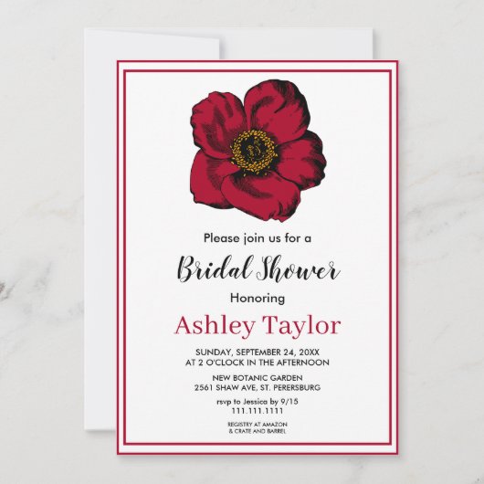 バーグンエレガントディバラ秋フローラブライダルシャワー 招待状 (正面)