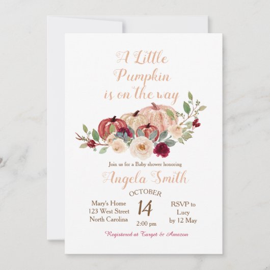 バーグンエレガントディパンプキンベビーシャワー招待状 招待状 (正面)