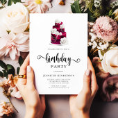 バーグンエレガントディフローラケーキ誕生日パーティー 招待状