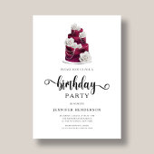 バーグンエレガントディフローラケーキ誕生日パーティー 招待状