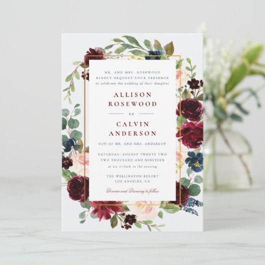 バーグンエレガントディ海軍結婚式招待状 招待状 (スタンド正面)