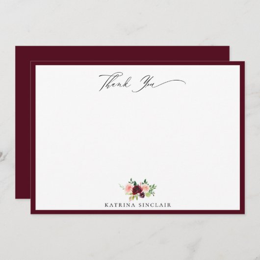 バーグンエレガントディ赤面フローラありがとう ノートカード (正面/裏面)