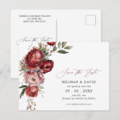 バーグンエレガントディ赤面フローラ日付の保存 案内ポストカード (正面/裏面)