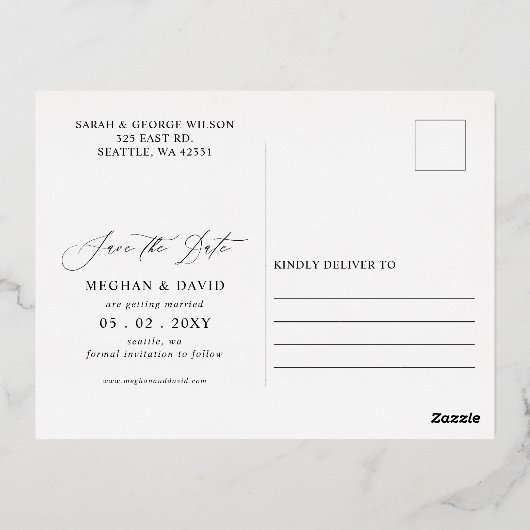 バーグンエレガントディ赤面フローラ日付の保存 箔招待状ポストカード (裏面)